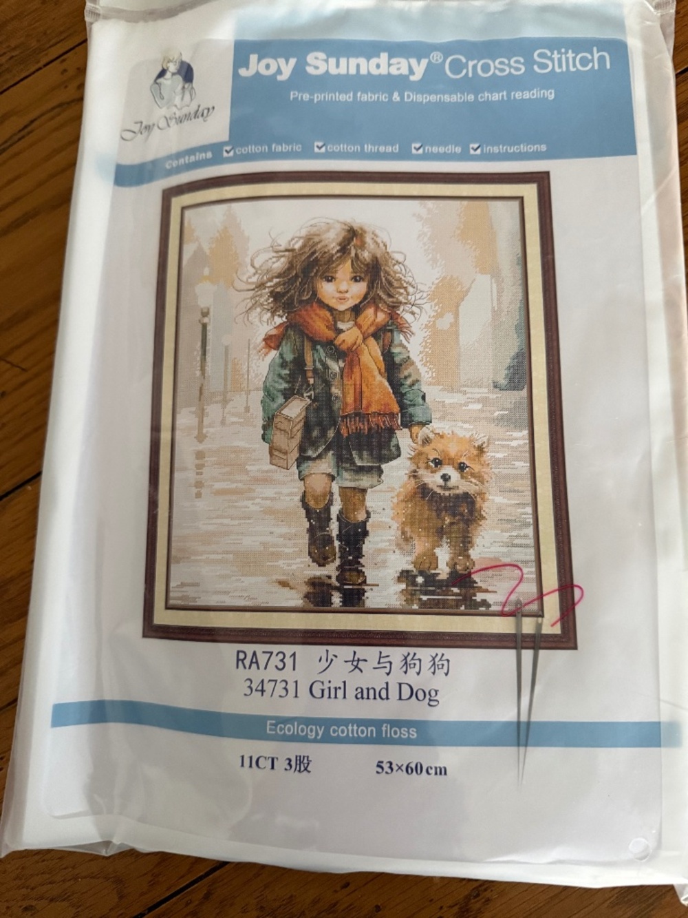 Girl and Dog 11 Count Aida JOY SUNDAY Cross Stitching Kit New